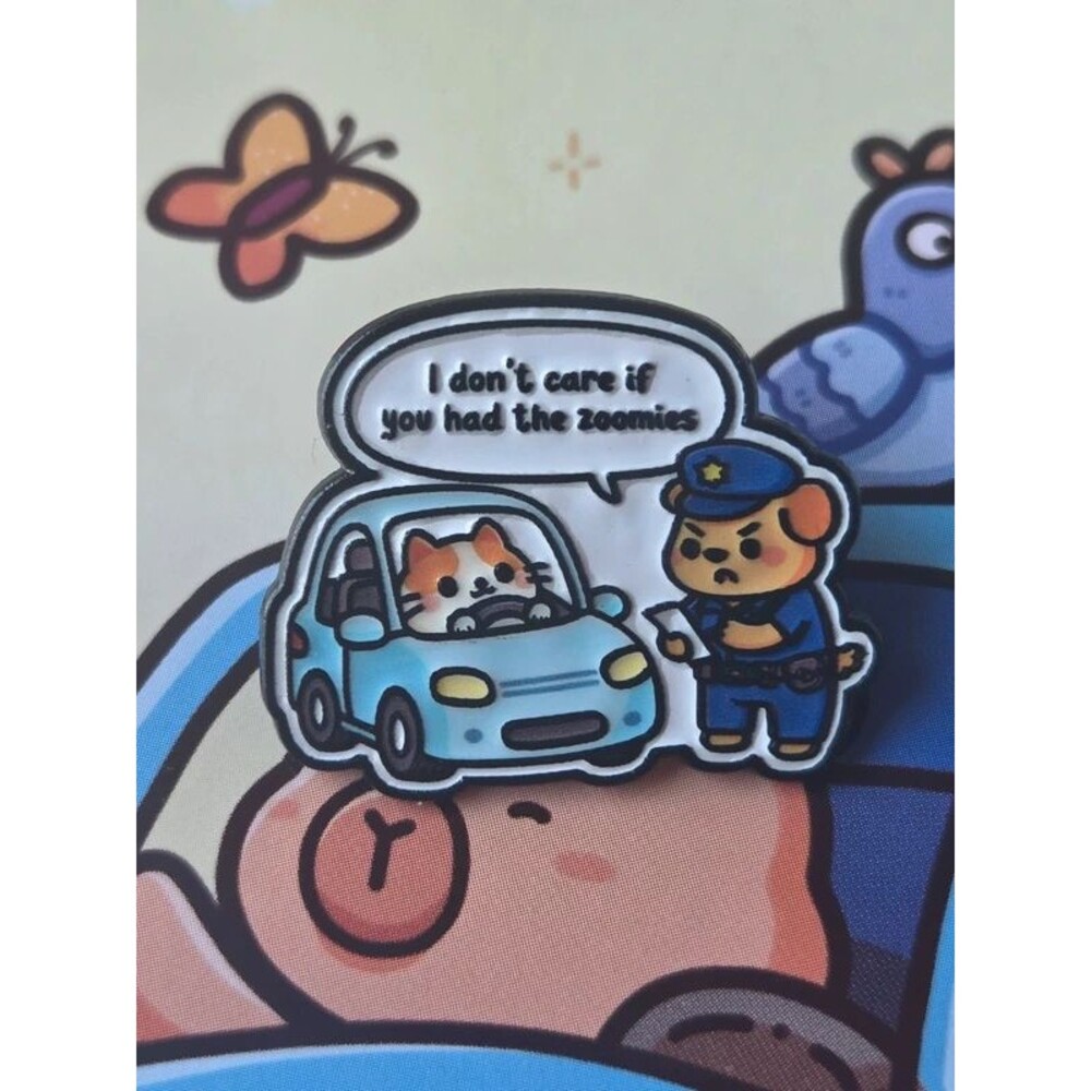 Funny cat dog car enamel pin